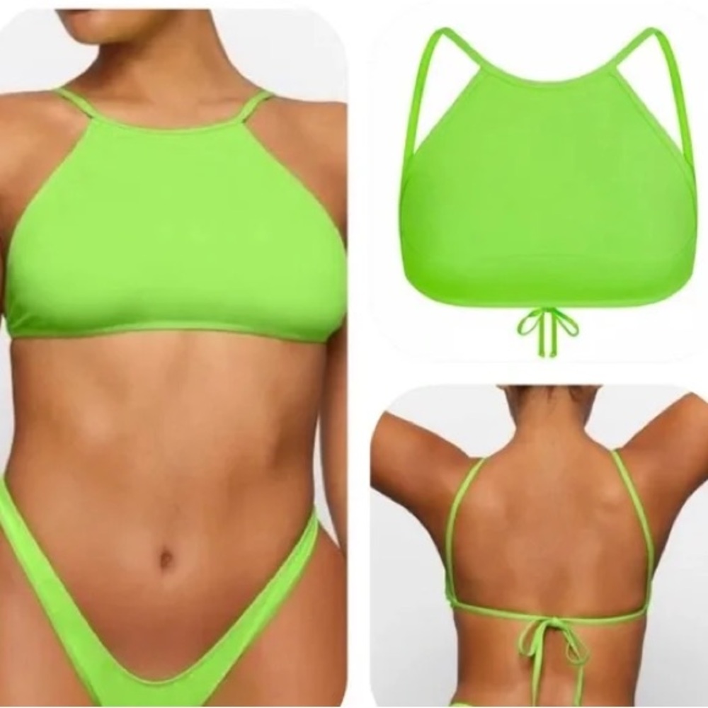 NWT SKIMS High Neck Swim Top - Neon Green